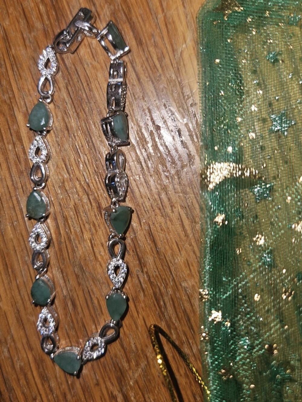 Green Gemstone and Silver Link Bracelet - Elegant Women's Jewelry